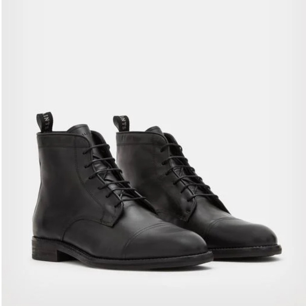 ALL SAINTS MEN’S DRAGO COMBAT RACE UP BOOTS BLACK UPPER LEATHER SIZE US11 EU44